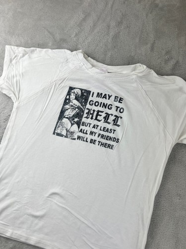 O-Mighty Women's T-shirt Size Medium I May be going to Hell Graphic Stretch - Picture 2 of 12