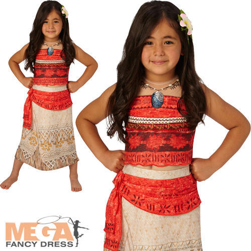 Deluxe Moana Girls Fancy Dress Hawaiian Disney Princess Book Day Childs Costume