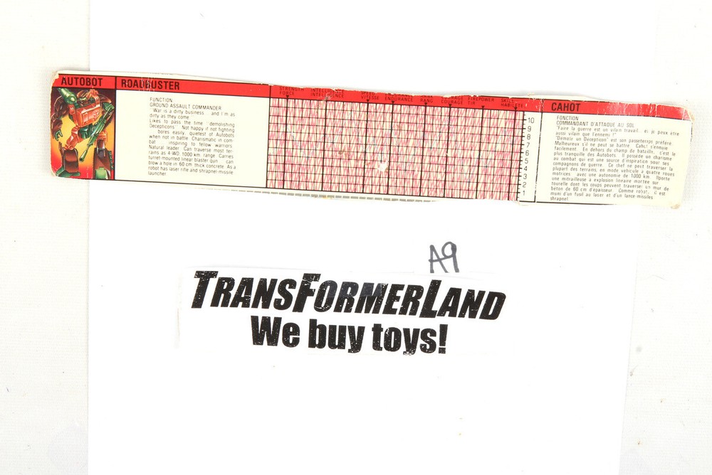 Roadbuster Tech Specs Deluxe 1985 Vintage Hasbro G1 Transformers
