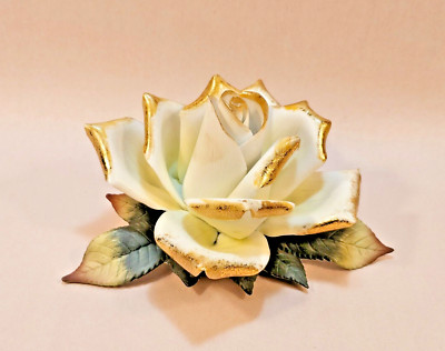 Brand New Millennium 2000 White and Gold Enamel Flower Vintage Ceramic Rose
