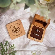 Personalised Double Slot Square Oak Ring Box