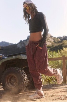 Free People Movement Countdown Quilted Jogger Pant Sweatpants Oxblood Wine S NWT