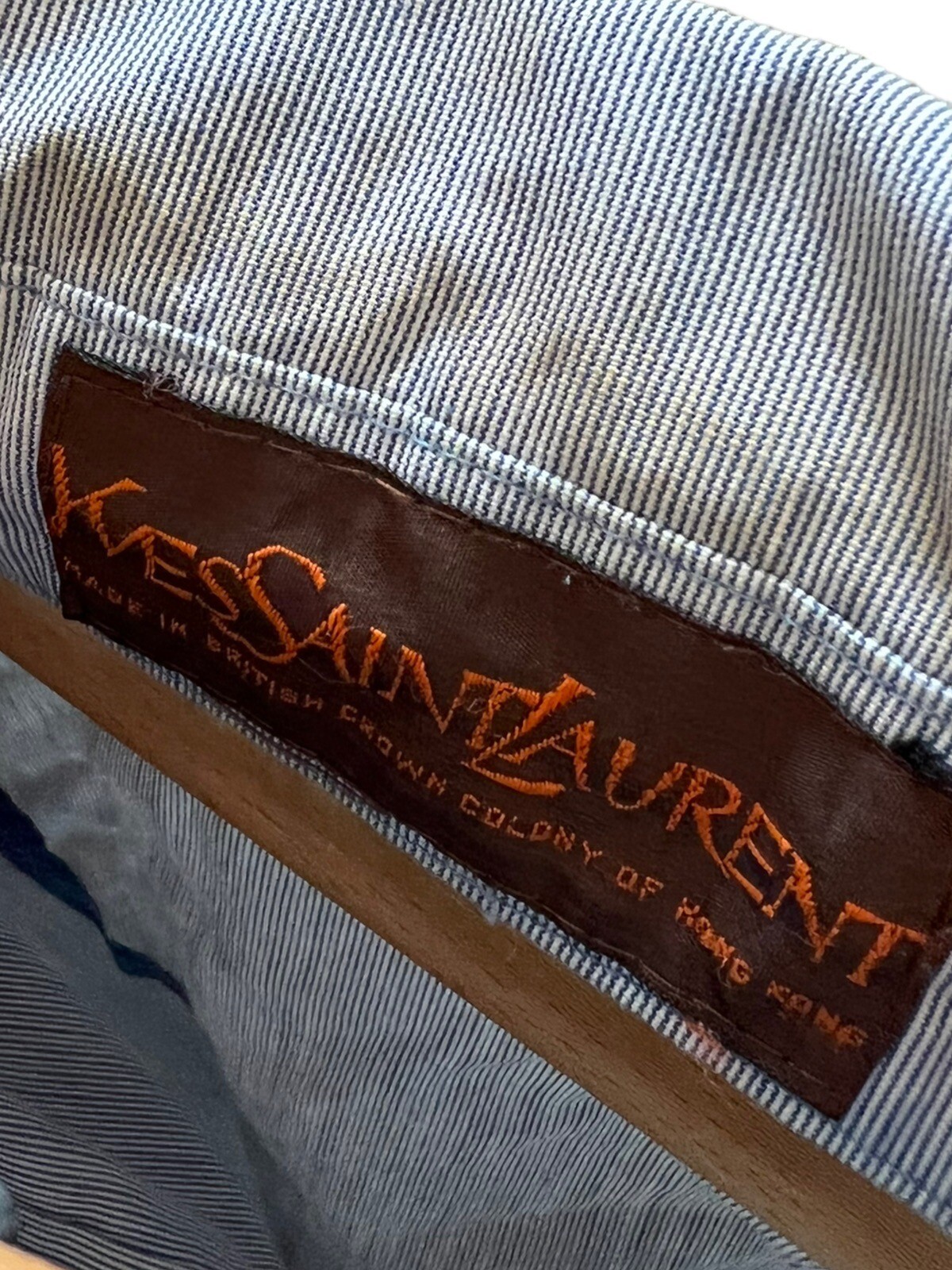 Giacca bomber a righe Yves Saint Laurent anni '70 Hickory bianca a righe blu