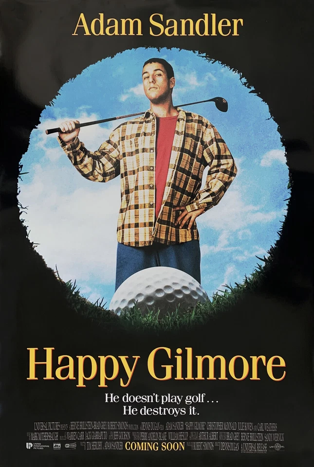 HAPPY GILMORE MOVIE POSTER 2 Sided RARE ORIGINAL 27x40 ADAM SANDLER
