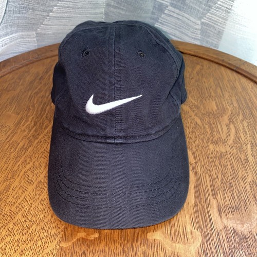 Nike Swoosh Black Baseball Hat Cap Youth Kids Size 4-7 Embroidered White Logo - Picture 12 of 15