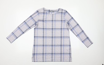 Muskatnuss Damen blau Rundhalsausschnitt Karo Polyester Pullover Pulli Größe 10