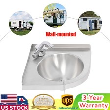 RV Caravan Camper Stainless Steel Hand Wash Basin Kitchen Triangular Sink Faucet