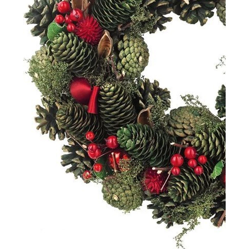 Corona Natalizia Porta BRANDANI Pigne Fiocchi Rossi Bacche 45 cm Ghirlanda, fotografia 4 di 9