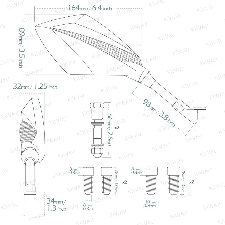 Espejo KiWAV Deus negro carbono look 5/16" se adapta a Harley HERITAGE SOFTAIL CLASSIC Foto 2 de 4
