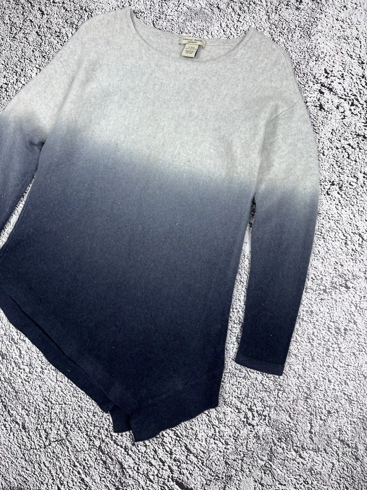 Suéter Mujer L Azul Blanco Degradado Ombre 100% Cachemira Pullover Foto 3 de 4