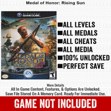 Medal of Honor Rising Sun 100 Nintendo GameCube Memory Card Save CHEATS