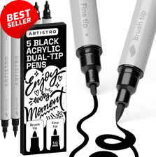 5 Black Acrylic Paint Markers Dual Tip Brush Fine for DIY Rock Wood Glass