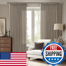 Taupe Linen Curtains 86 Inch Length 2 Panels Set for Living Room Pinch Pleated S