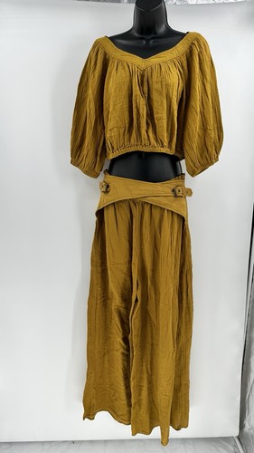 Free People Lou Lou bauchfreies Oberteil & Palazzohose Set in Goldsirupgelb Small - Bild 2 von 11