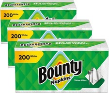 White Paper Napkins, 200 Count per Pack, Total 3 Packs, Packaging May Vary