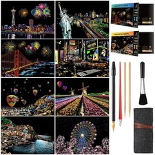 Scratch Art Painting Kit for Adults and Teens, 8 Sheets City Scenery Night View