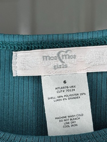 Moa Moa Metallic Knit Top Girls Size 6 Teal Long Sleeve Lettuce Hem Shirt - Picture 4 of 4