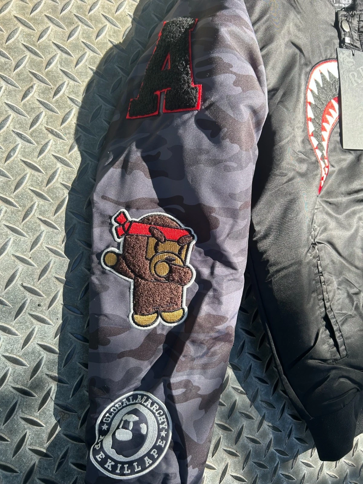 Bape Robert Phillipe Jacket Men's Large Black Sleeve Shark Varsity Bomber Ape image 7
