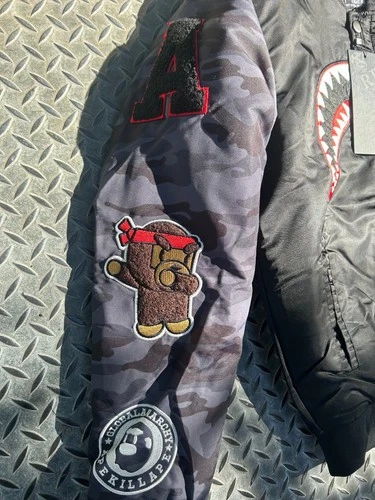Bape Robert Phillipe Jacket Men's Large Black Sleeve Shark Varsity Bomber Ape image 7