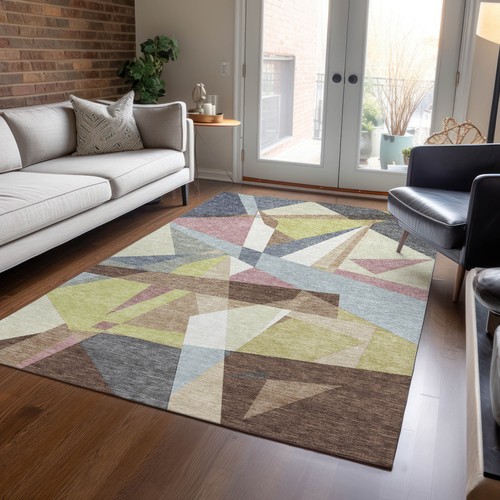 8' X 10' Khaki Beige And Mauve Geometric Washable Rug - Picture 7 of 9