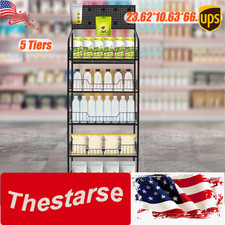 5 Tier Retail Display Stand Snack Candy Display Shelf w/ Hooks Adjustable Feet