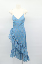 Loveshackfancy Women's Maya A Wrap Around Ruffle Uneven Hem Strawberry Blue Sz 2