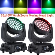 US 2PCS 360W LED DMX Beam Stage Lighting 36X10W RGBW Wash Zoom Moving Head Light