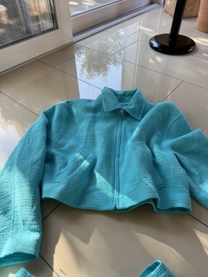 ZARA BOUCLE SELECTION BLAZER M TWEED HELLBLAU