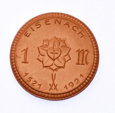 GERMANY PORCELAIN Eisenach 1 Mark 1921 Poland Coin Warmoney Notgeld Emergency