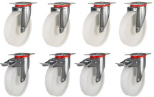 8 x 8"/200mm Heavy Duty Polyprop 4 x Swivel & 4 x Braked Castor Wheels Free P&P