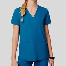 FIGS Casma Scrub Top Teal Blue V-Neck Short Sleeve Technical Collection Large