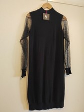 V by Very High Neck Knit Jumper Dress mesh lace polka dot spotty Sleeves UK 10