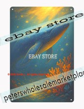 Deep Ocean Whale Drift Tin Sign � Majestic Underwater Metal Wall Art