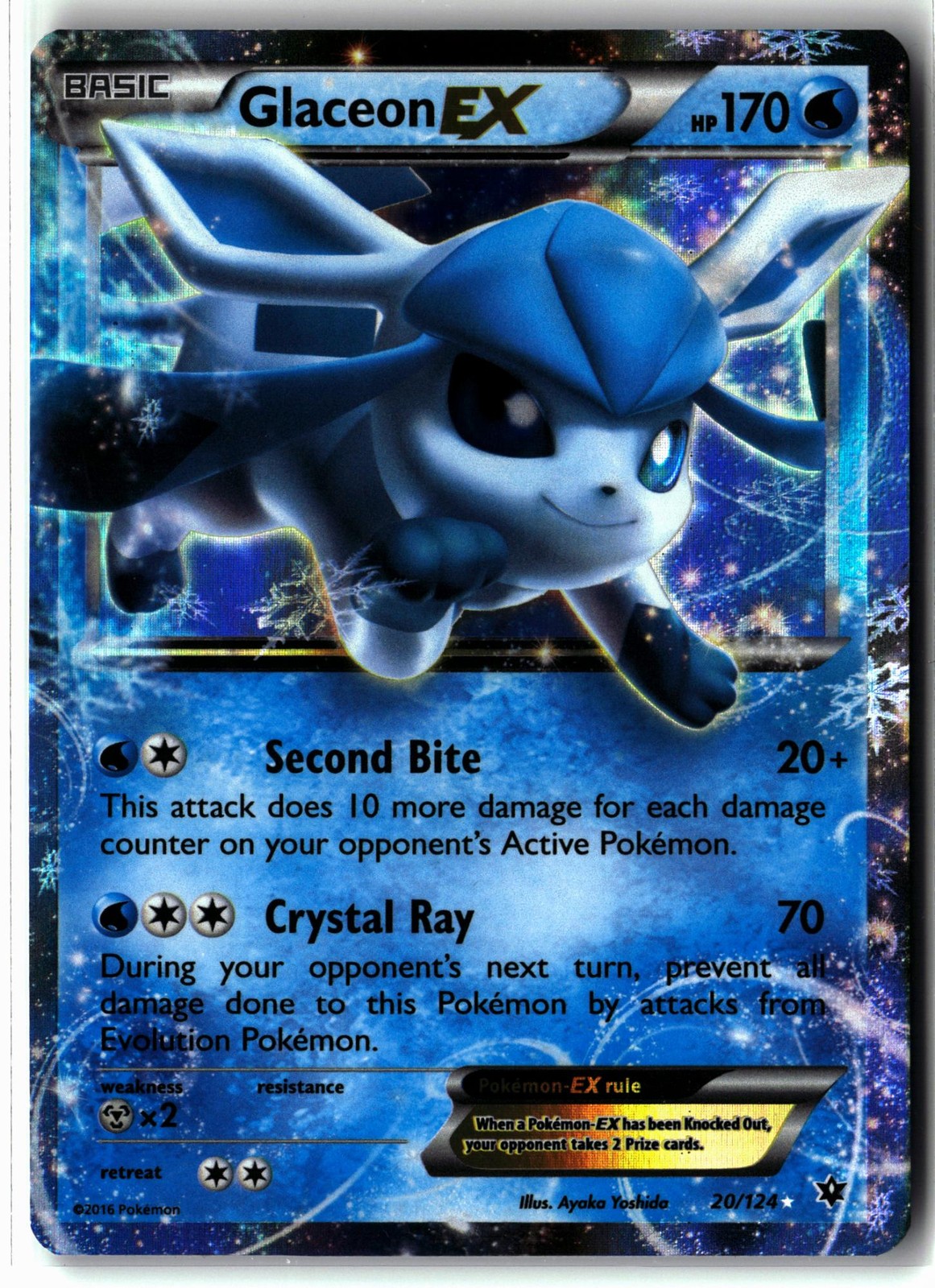Glaceon EX ⭐️ 20/124 Holo Rare EX Fates Collide 2016 Pokemon LP