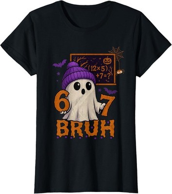 Teacher Halloween Ghost Meme Math Equation Bruh Ladies' Crewneck T-Shirt