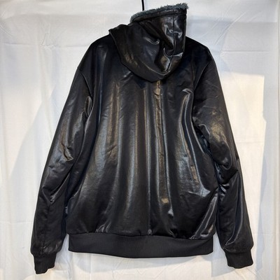 Adidas Chile 62 Black Faux Fur Hooded Reversible Bomber Jacket Men