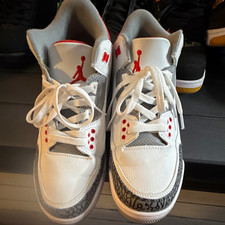 Nike Air Jordan 3 Men's Mid Top Lace-Up Sneakers White/Gray/Red DN3707-1