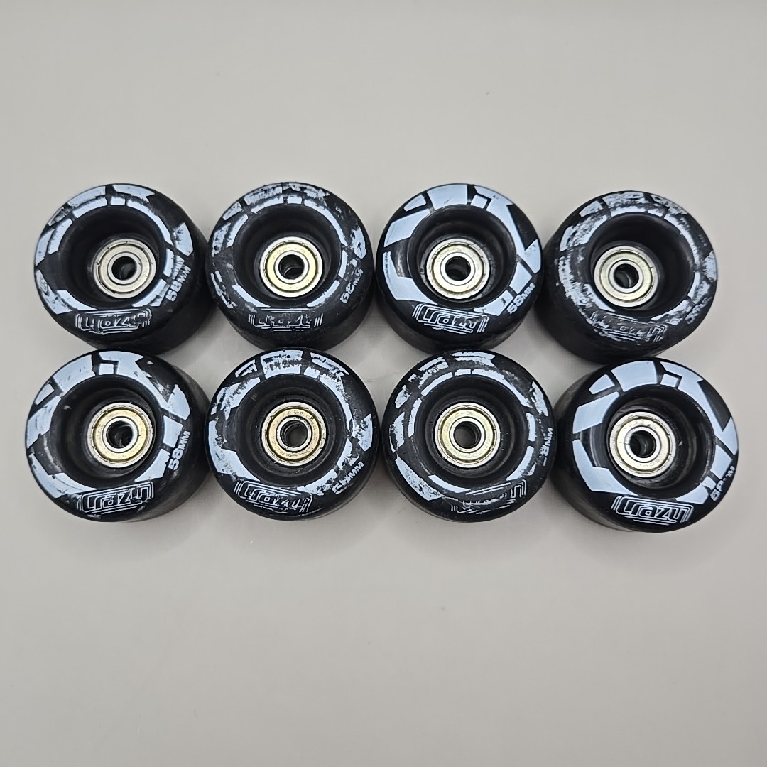 Lot (8) Crazy Skates 58mm Black & White Roller Skate Wheels ZZ809 ABEC-5