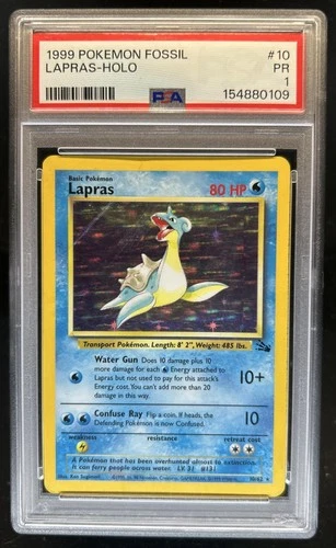 1999 Pokemon Fossil Lapras Holo Rare #10/62 PSA 1