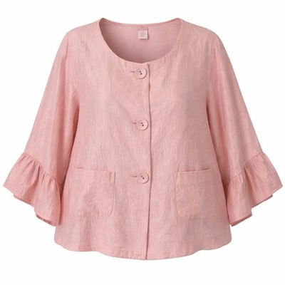 Ruby Rd Woman Pink Button Front Satin Jacket Ruffle Cuff Career Casual Top 18W