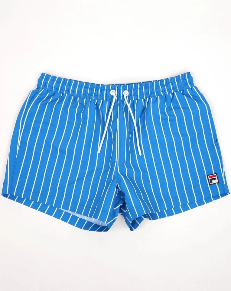 Fila Vintage Pinstripe Swim Shorts Blue/Lemon - Image 1 of 1