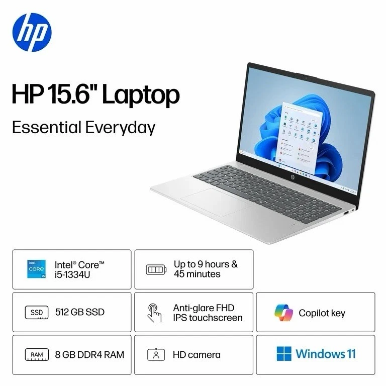 NEW HP 15.6 inch Touchscreen Laptop Intel Core i5-1334U/8GB RAM/512GB SSD Silver - Image 2 of 4