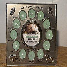 Baby Photo Frame My First Year Studio Decor Expressions 9" X 11" Silver Tone