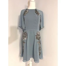 ModCloth Blue Dress Beaded Sequin Embellished Cocktail Party Flutter Sleeve M