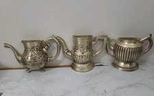 Set Of 3 Teapot Wall Vases Silver-tone Metal Handcrafted In India
