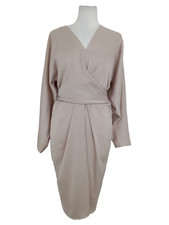 ASOS Women's Wrap Dress Size 10 Champagne Satin Batwing Sleeves Keyhole Zip New