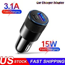 USB-C Fast Car Charger 2-Port Type-C Adapter Power USB 3.1A for iPhone / Samsung