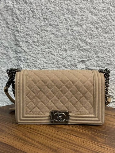 Chanel Boy Medium Caviar Leather Ruthenium Hardware Chain Shoulder Crossbody Bag