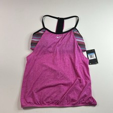 Nike Pink Nessa Texture Stripe Layered Tankini Top Size M NWT 