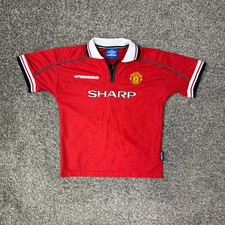 Kids Umbro Manchester United 1998 1999 Home Jersey Sharp Red Size 12-13 Years